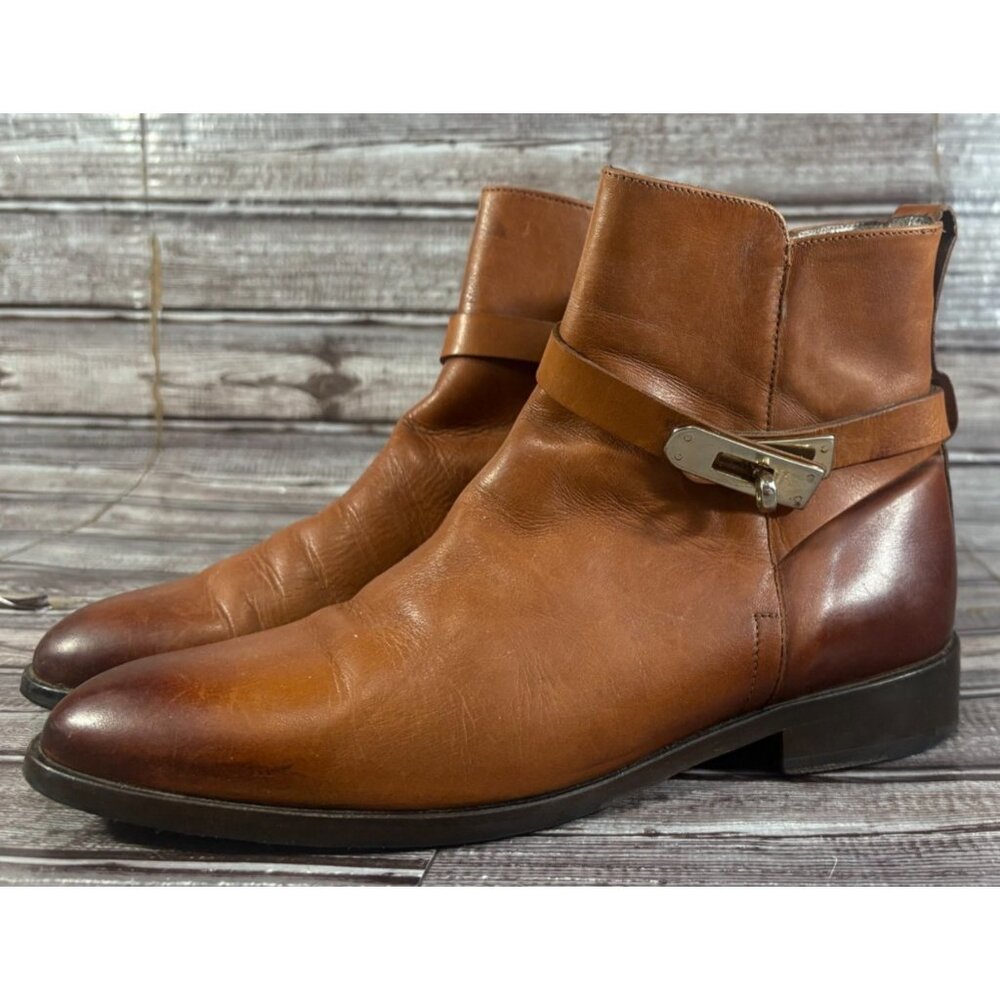 Pertini Leather Ankle Boots Size 37 US 7 color cognac brown made in Spain